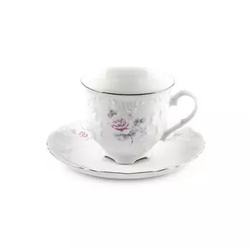 Кофейная пара Cmielow Rococo «Бледные розы, отводка платина», 170 мл