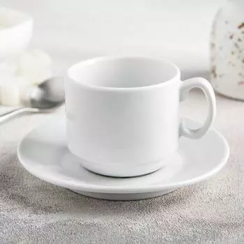 Кофейная пара Добрушский завод «Бельё», 2 предмета: чашка 100 мл, блюдце d=11.5 см, фарфор, белая