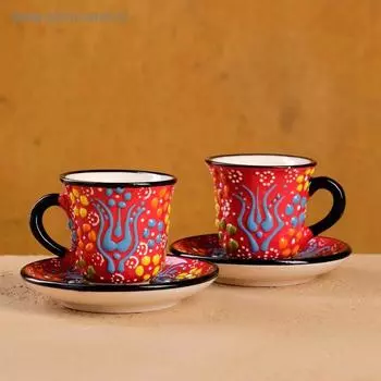 Кофейный набор 4 предмета "Рельеф красный" 100мл