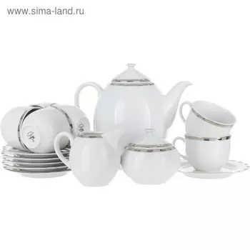Кофейный сервиз 6/9 Opal, декор «Платиновые пластинки», 15 предметов