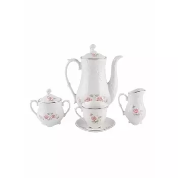 Кофейный сервиз Cmielow Rococo «Бледные розы, отводка платина», 15 предметов