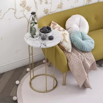 Кофейный столик «Ст128.0», 450450750 мм, цвет МДФ монте белый / металл металлик золотой