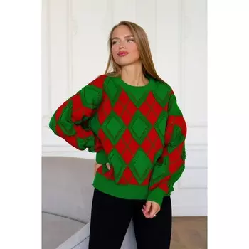 Кофта женская, размер 42-46, цвет зелёный, красный 5494