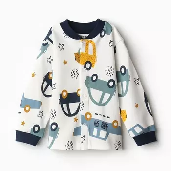 Кофточка детская, цвет белый/машинки, рост 68 см