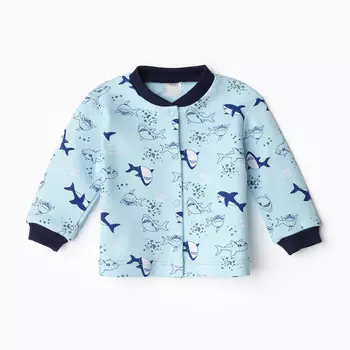 Кофточка детская, цвет голубой/акулы, рост 62 см