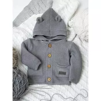 Кофточка детская с капюшоном, рост 74 см, цвет серый