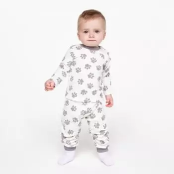 Кофточка (лонгслив) детская «Лапки», цвет белый/серый, рост 80 см