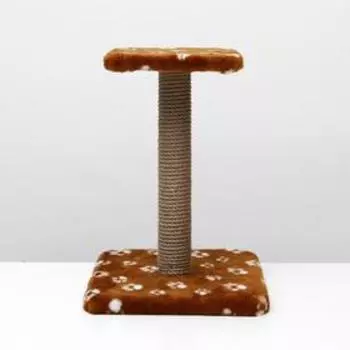 Когтеточка «Полка» с подставкой, 303040 см, джут, коричневая с лапками