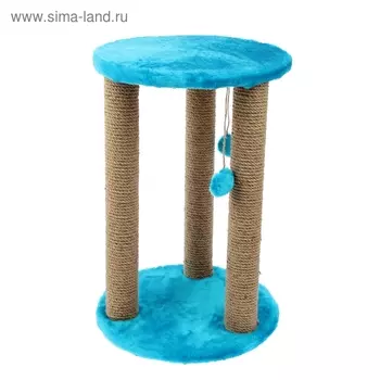 Когтеточка с тремя столбиками и полкой, микс цветов 40 х 40 х 60 см