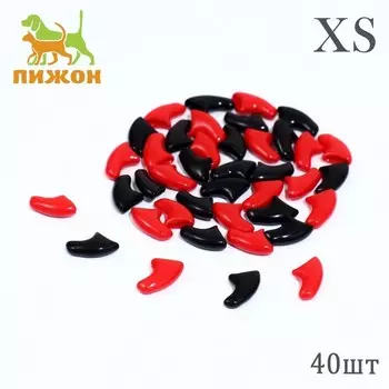 Когти накладные "Дуэт-Антицарапки" (40 шт), размер XS, чёрные-красные