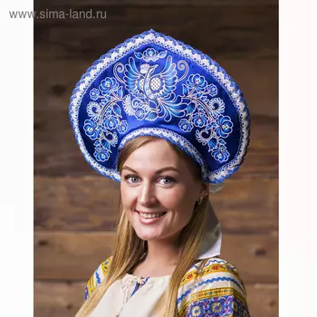Кокошник «Птица», атлас, синий