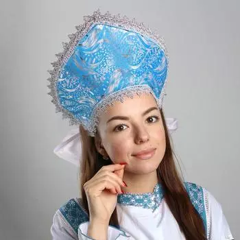 Кокошник «Всполохи», атлас, поролон, голубой