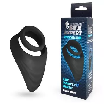 Кольцо эрекционное Sex Expert, двойное, массаж промежности, 3045 мм, Soft силикон, черный