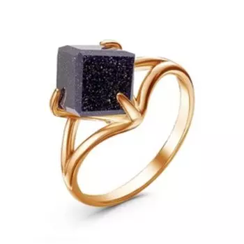 Кольцо "Авантюрин синий" кубик, розовое золочение, 19 размер
