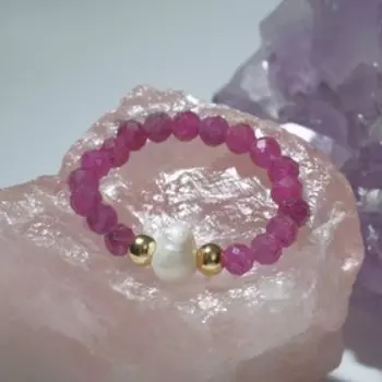 Кольцо бусина "Шпинель" под рубин, 16 размер