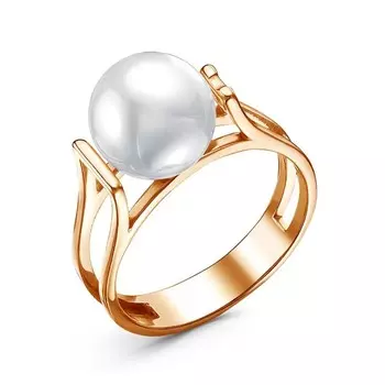 Кольцо бусина «Жемчужина» розовое золочение, белое, 17 размер