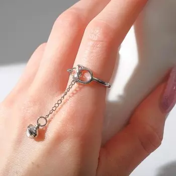 Кольцо «Цепь» кошечка, цвет серебро, безразмерное