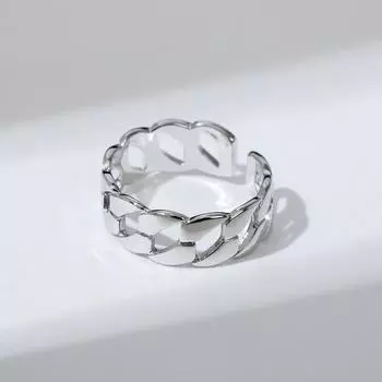 Кольцо «Цепь» круглые звенья, цвет серебро, безразмерное