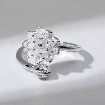 Кольцо "Цветок" лотос, цвет серебро