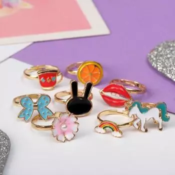 Кольцо детское Выбражулька «Ассорти», форма МИКС, разноцветное, безразмерное