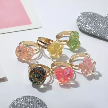 Кольцо детское «Ассорти» кристальное, форма МИКС, цветное, безразмерное