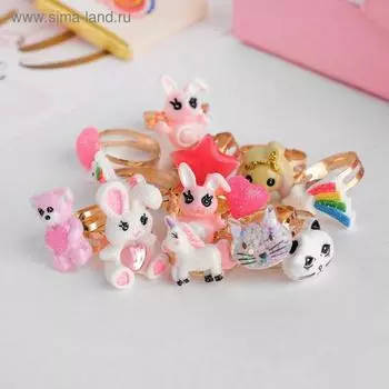 Кольцо детское «Выбражулька» милые персонажи, форма МИКС, цветное, безразмерное