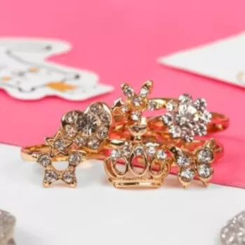 Кольцо детское «Выбражулька» ассорти в сердце, форма МИКС, цвет белый в золоте