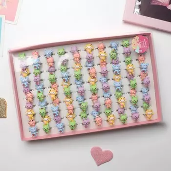 Кольцо детское "Ассорти" зоопарк, форма МИКС, цвет МИКС, безразмерное