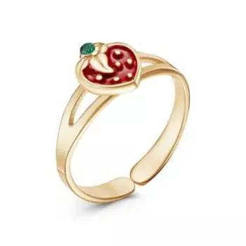 Кольцо детское "Клубничка" розовое золочение, цвет красно-зелёный, безразмерное
