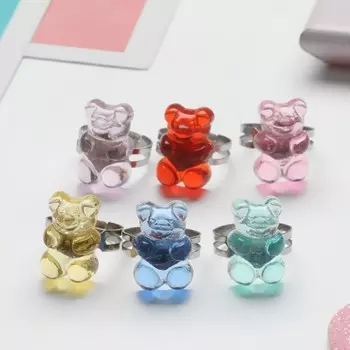 Кольцо детское «Мишка» мармеладный, цвет МИКС в серебре, безразмерное