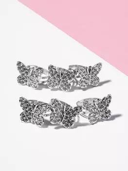 Кольцо детское Выбражулька «Бабочка», стразы, белое в серебре, безразмерное