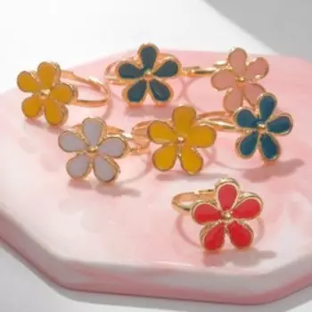 Кольцо детское «Выбражулька» цветочек пятилистник, цвет МИКС в золоте, безразмерное