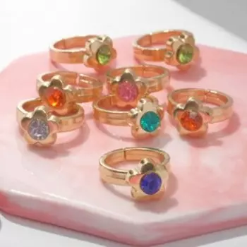 Кольцо детское «Выбражулька» цветы мини, цвет МИКС в золоте, безразмерное