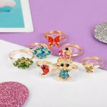 Кольцо детское "Выбражулька" девичье, форма МИКС, цвет МИКС в золоте, фас 100 шт