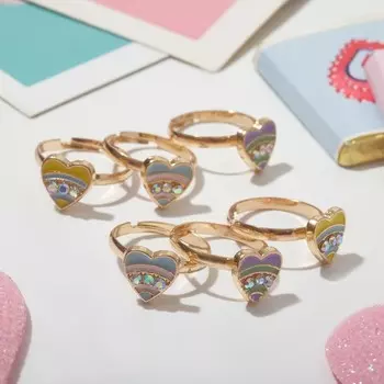 Кольцо детское «Выбражулька», форма МИКС, сердце, цветное в золоте, безразмерное