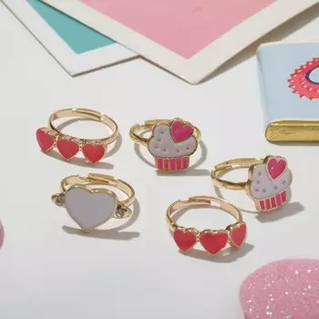 Кольцо детское «Выбражулька», форма МИКС, влюблённость, цветное в золоте, безразмерное