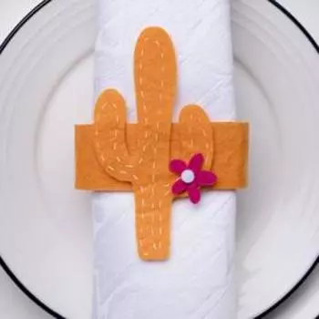 Кольцо для салфетки "Кактус" оранж, 4,4 х 8,5 см, 100% п/э, фетр