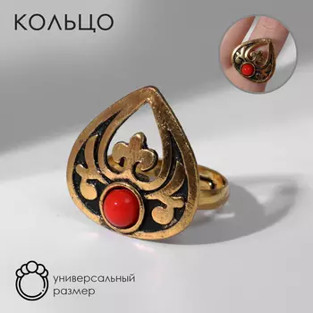 Кольцо «Этника» капля, цвет красный в чернёном золоте, безразмерное