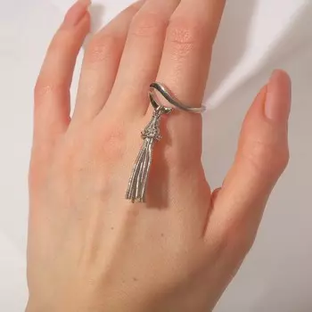 Кольцо "Кисть" с узором, цвет серебро, безразмерное