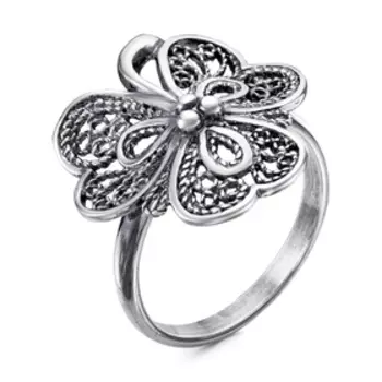 Кольцо "Клевер" посеребрение с оксидированием, 17,5 размер