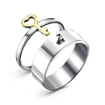 Кольцо "Ключик" от сердца, посеребрение с оксидированием, выборочное золочение, 17,5 размер