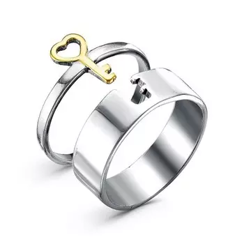 Кольцо «Ключик» от сердца, посеребрение с оксидированием, выборочное золочение, 17 размер