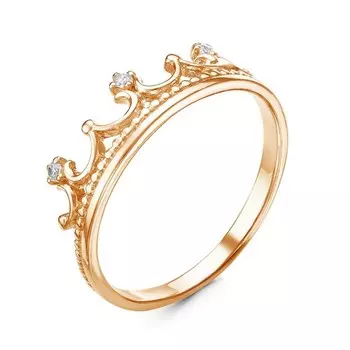 Кольцо "Корона" мини, розовое золочение, цвет белый, 16,5 размер