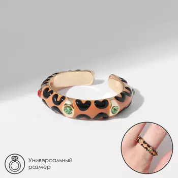 Кольцо «Леопард», цветное в золоте, безразмерное