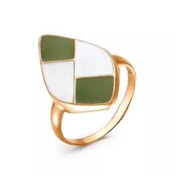 Кольцо "Лист" конвертик, позолота, цвет бело-зелёный, 18 размер