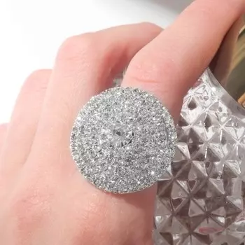 Кольцо "Лёд" круг, цвет белый в серебре, безразмерное