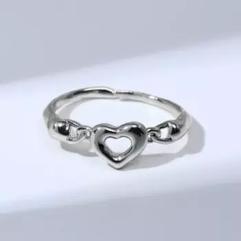 Кольцо "Медь" сердце, цвет серебро, безразмерное