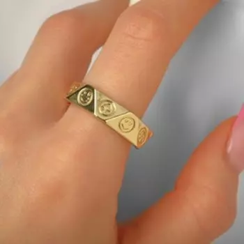 Кольцо «Медь» смайлики, цвет золото, безразмерное