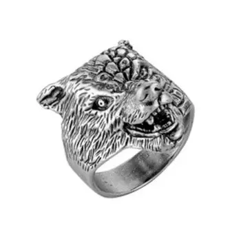 Кольцо "Медведь", посеребрение с оксидированием, 18,5 размер