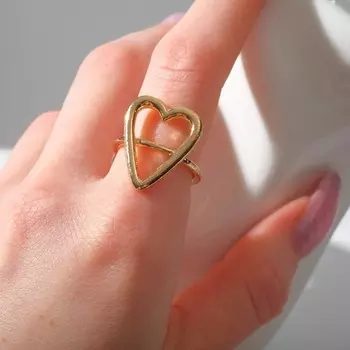 Кольцо «Минимал» сердце, цвет золото, безразмерное